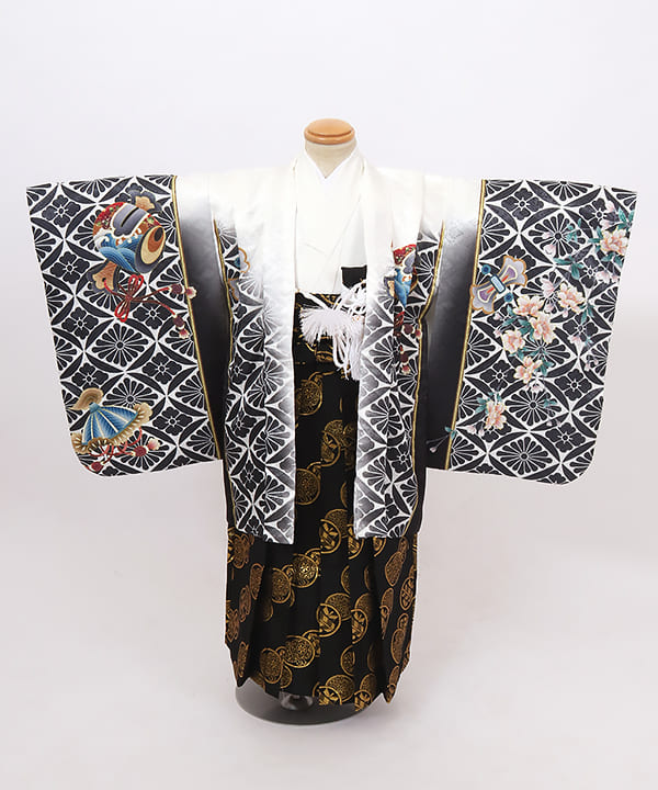 七五三(五歳) | 白×黒地に松竹梅と吉祥文様
