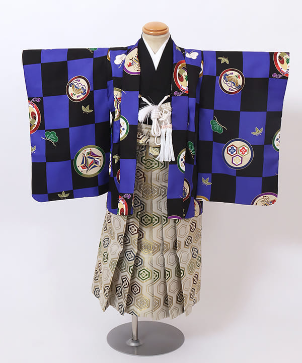 七五三(三歳男の子) | 青黒市松に丸紋文様