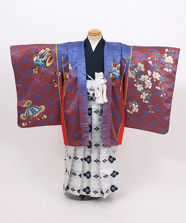 七五三(五歳) | 青×赤地に松竹梅と吉祥文様