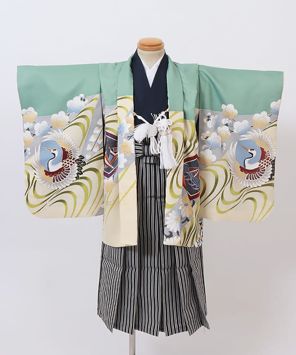 七五三(三歳男の子) | 若草色に鶴と梅文様