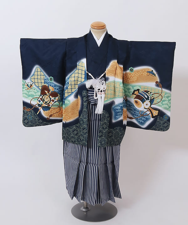 七五三(三歳男の子) | 紺地に打出の小槌文 紺色の仙台平袴