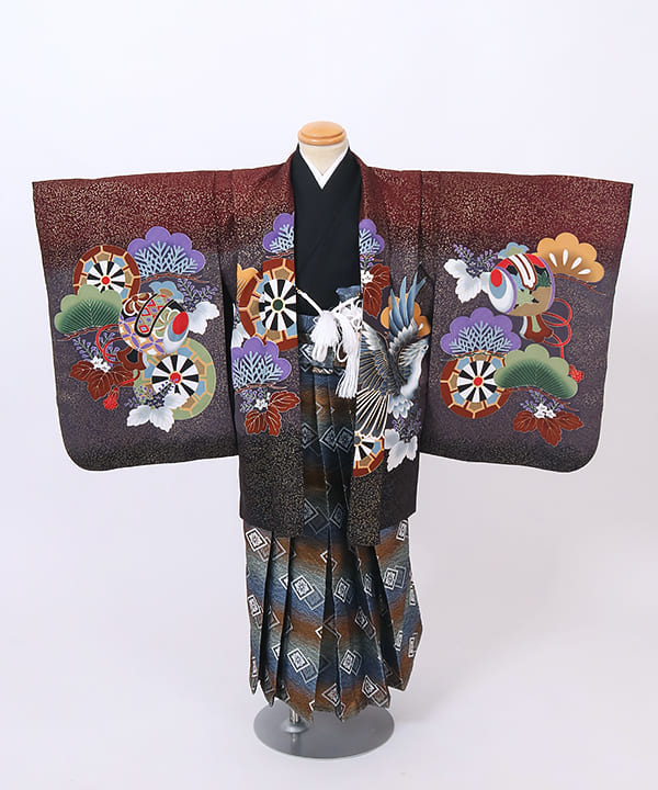 七五三(五歳) | えんじぼかしに鷹と吉祥文様