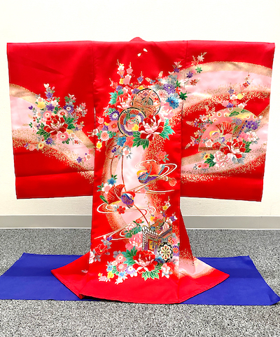 産着(お宮参り) | 御所車に芍薬 赤