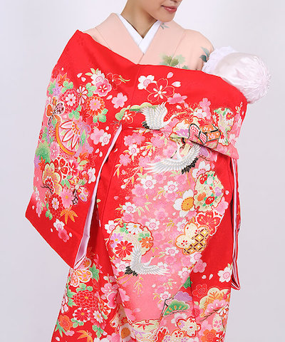 産着(お宮参り) | 赤地に四季花と鞠