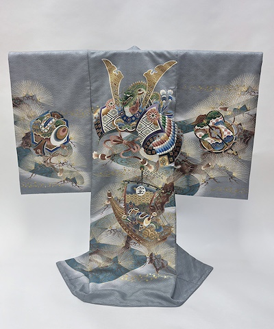 産着(お宮参り)|灰色地に大兜と宝船